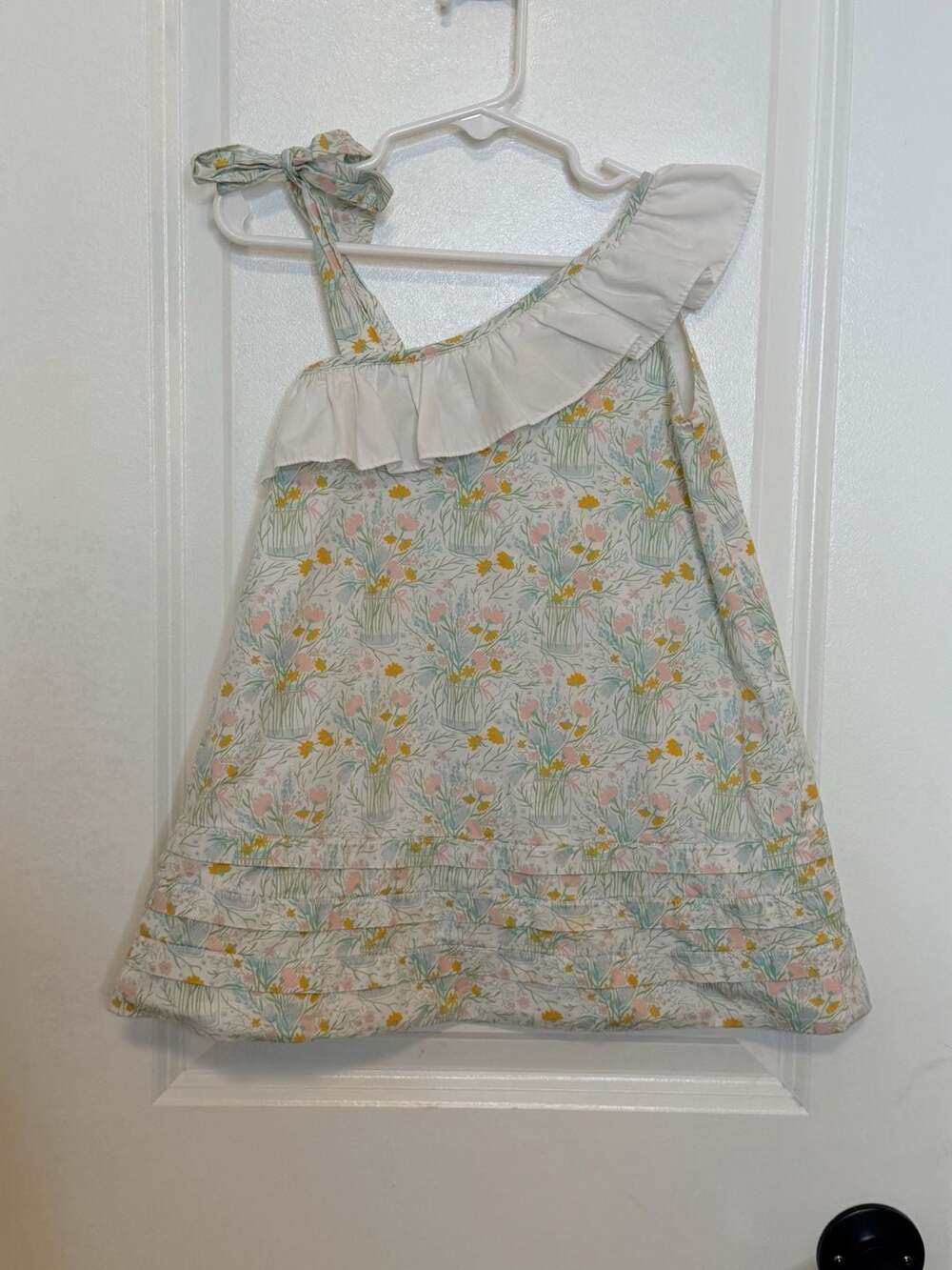 Shrimpy & Grits Kids Floral Mason Jar Print One-Shoulder Ruffle Dress